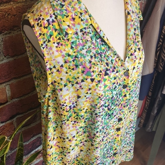 ANTHROPOLOGIE W5 Multi-Color Geometric Sleeveless Button-Up Blouse Top Size L - Picture 3 of 11
